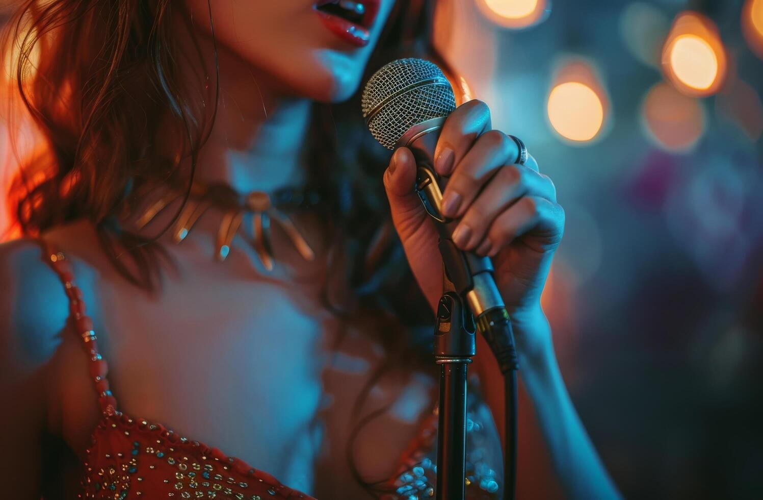 AI generated Young Girl Singing Into a Microphone photo