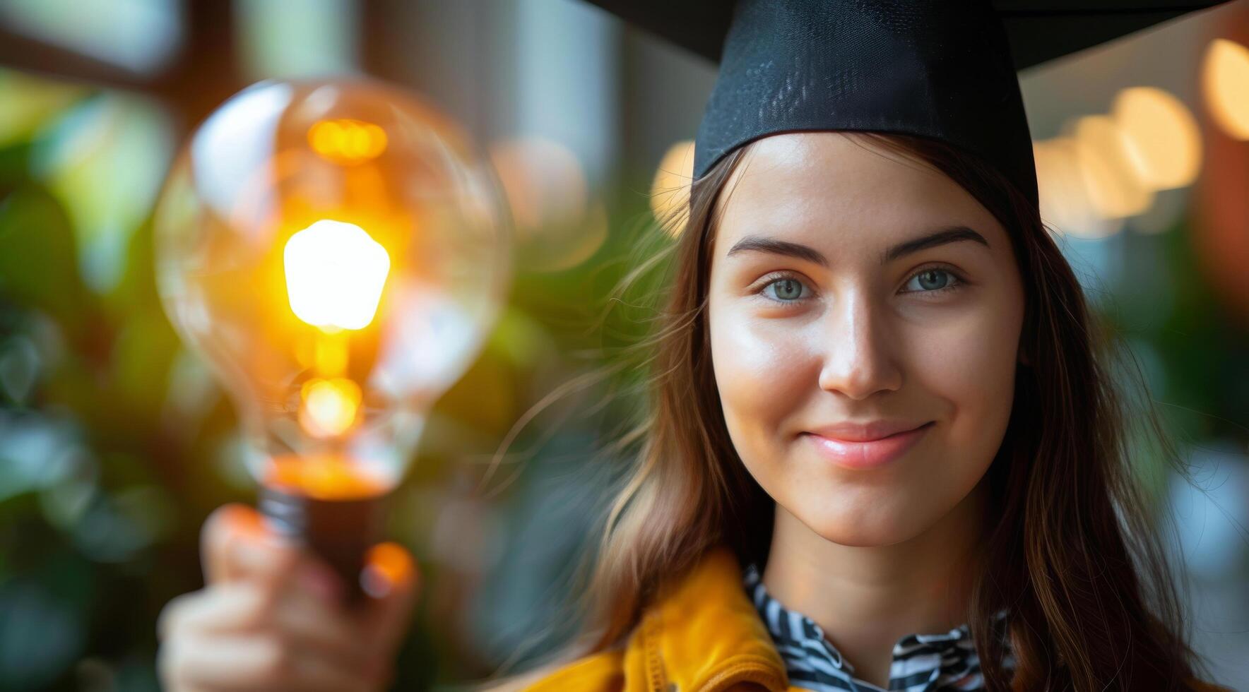 AI generated Graduate Holding Light Bulb photo