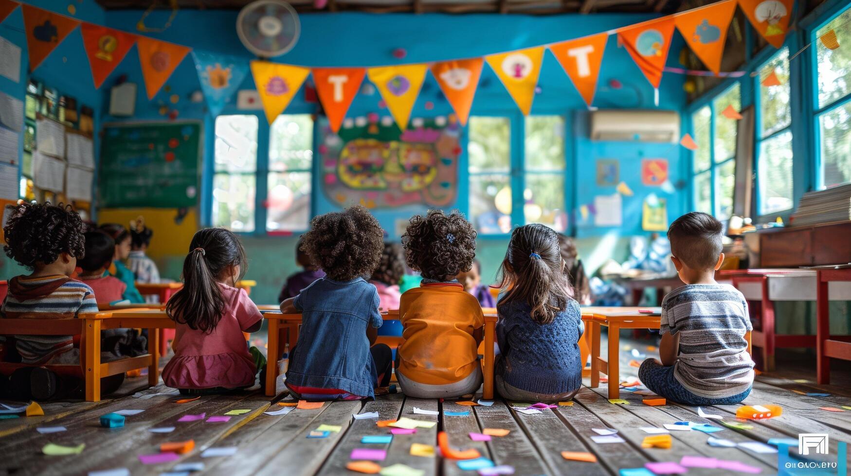 AI generated Group of Children Sitting at a Table photo