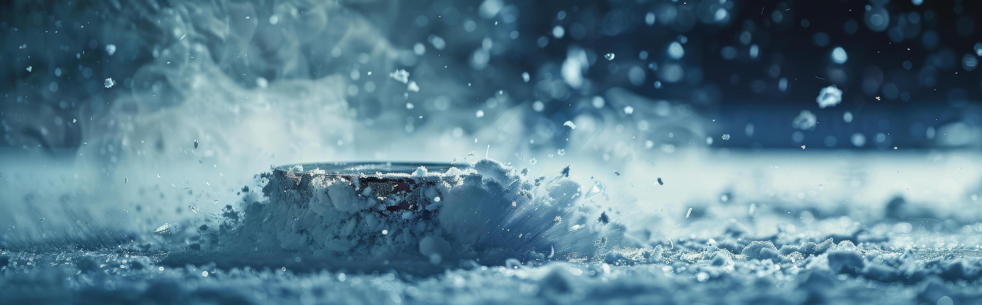 AI generated Hockey Puck Close Up in Rain photo