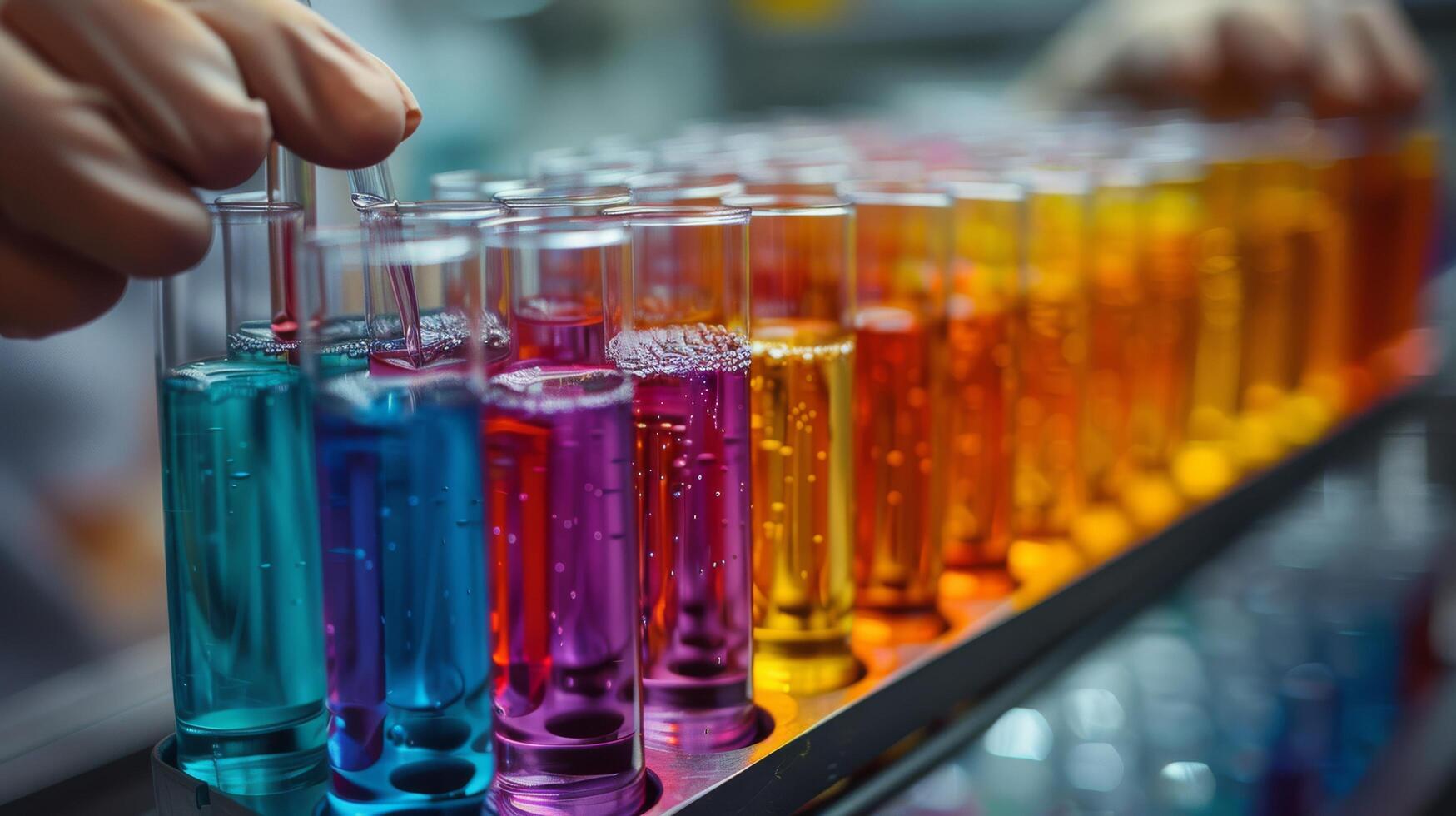 AI generated Row Of Test Tubes Filled With Colored Liquids photo