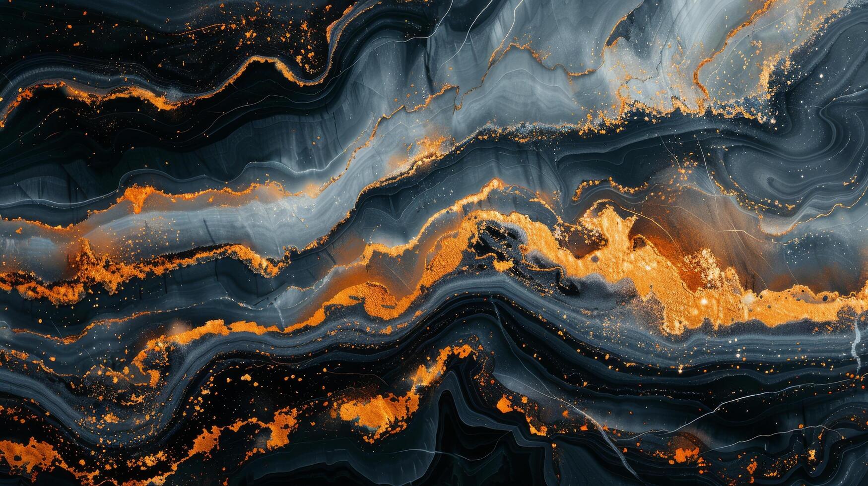 AI generated Black and Gold Marble Wallpaper With Orange Highlights photo