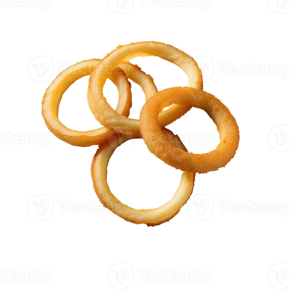 AI generated Onion rings overlapping isolated on transparent or white background png