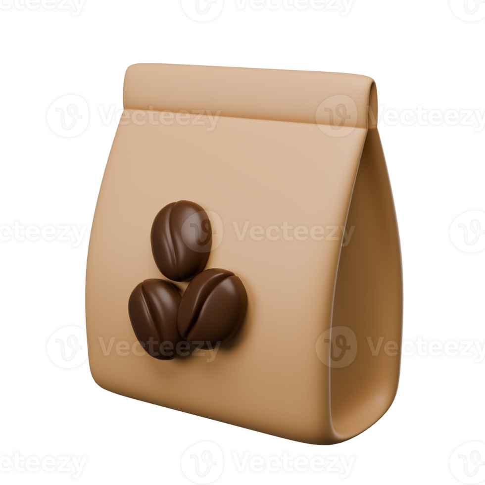 A brown bag with three coffee beans on it png