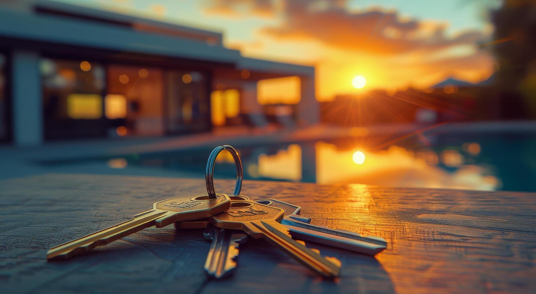 AI generated Bunch of Keys on Wooden Table photo