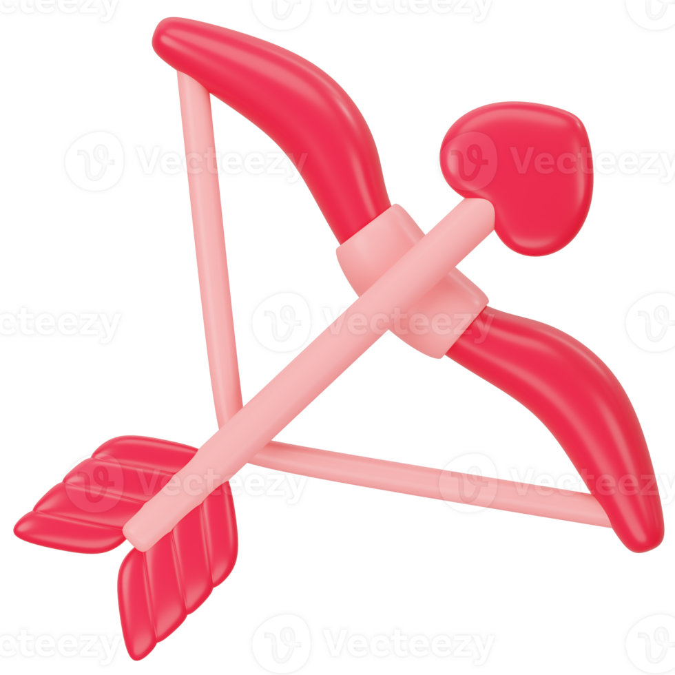 Cupid bow with heart love arrow 3d icon rendering png