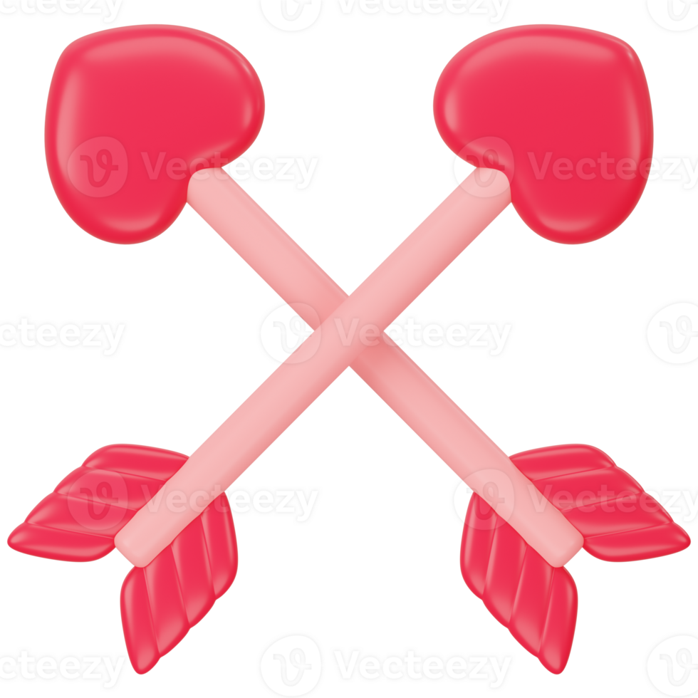 Red heart arrow 3d icon rendering png