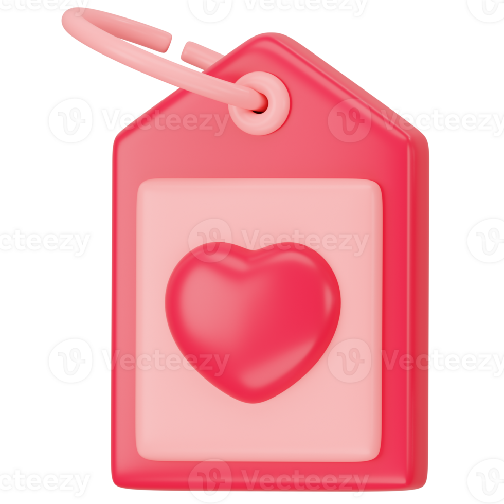 A Label tag with red Heart. 3d icon rendering png