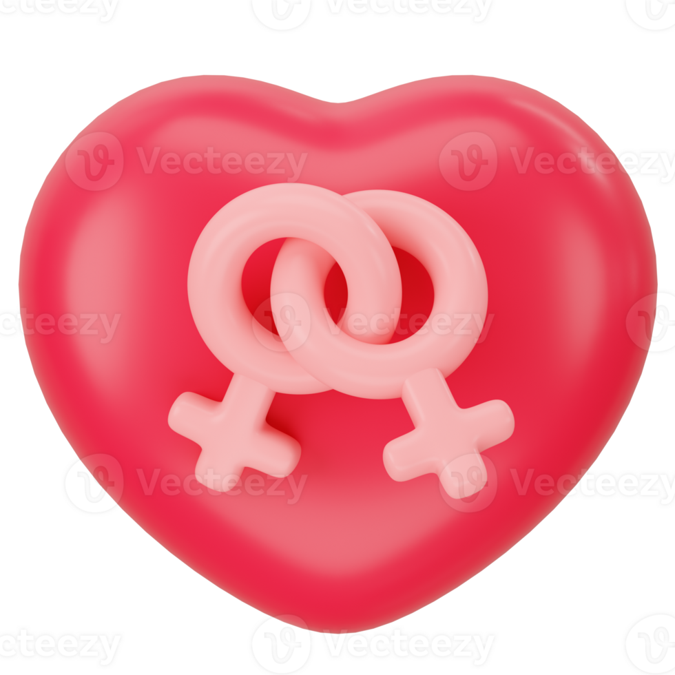 Red heart with female and female 3d icon rendering png