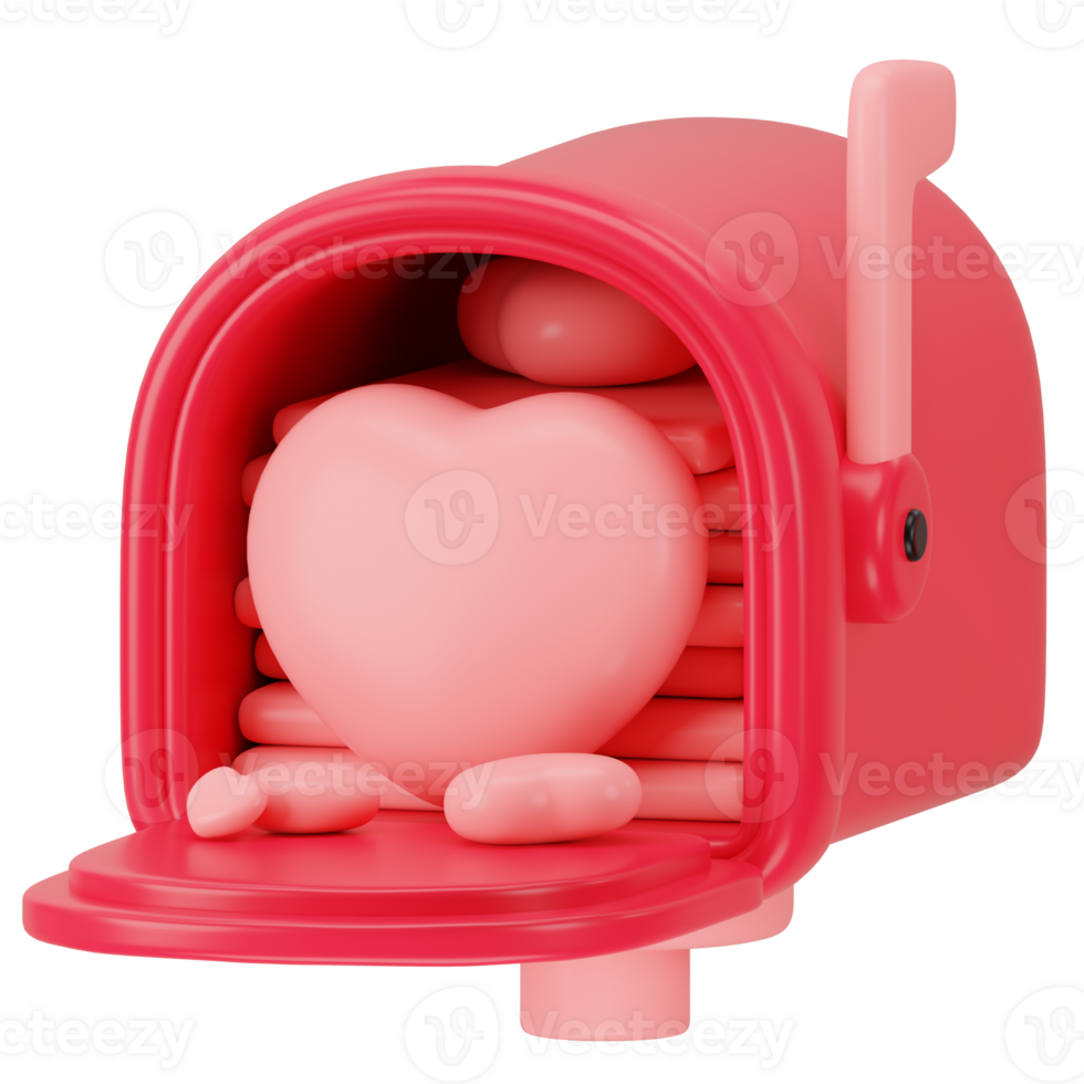 Love Mailbox with Letter and heart 3d icon rendering png