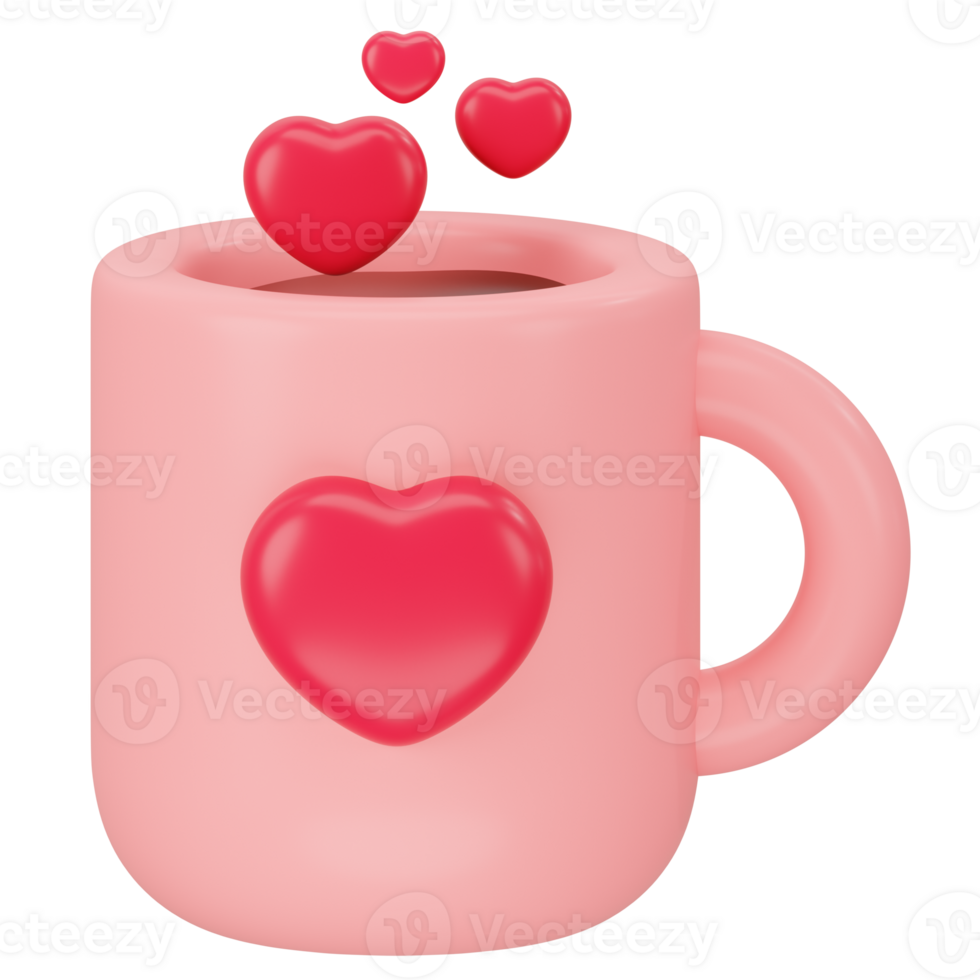 Coffee with heart mug 3d icon rendering png