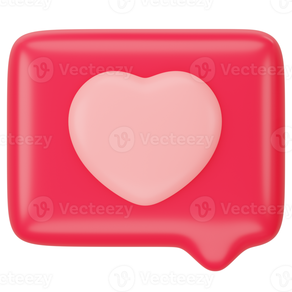 Speech bubble with heart 3d rendering png