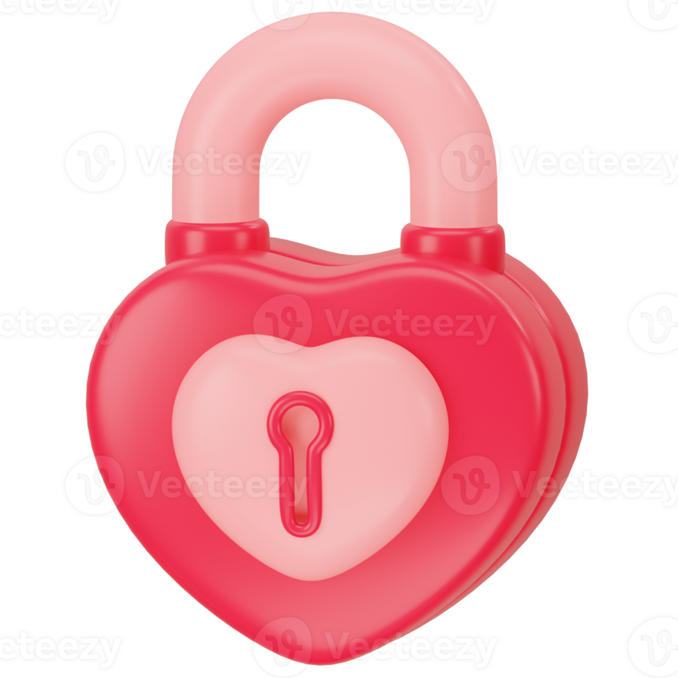 hearth shaped red love padlock 3d icon rendering png