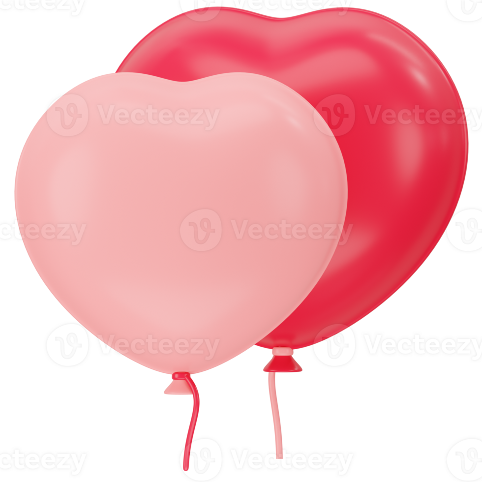Red heart shaped balloon 3d icon rendering png