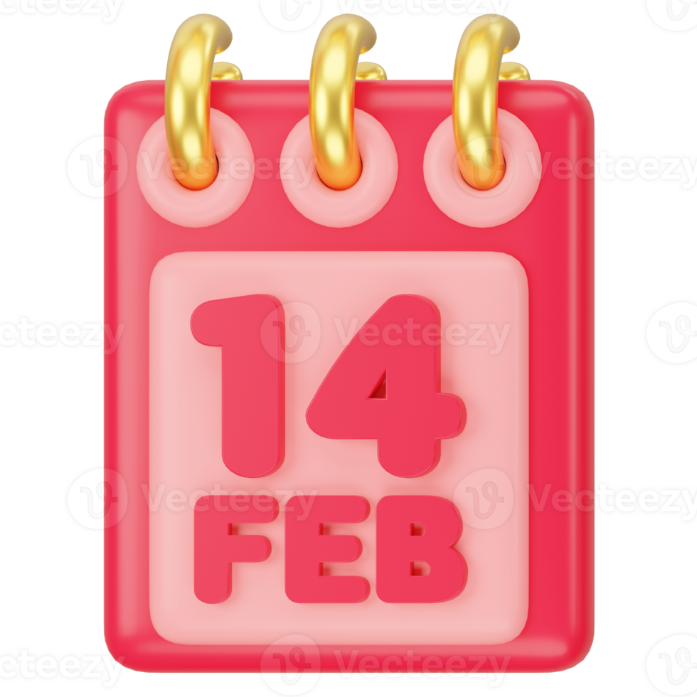 14th February Calendar Lover 3d icon rendering png