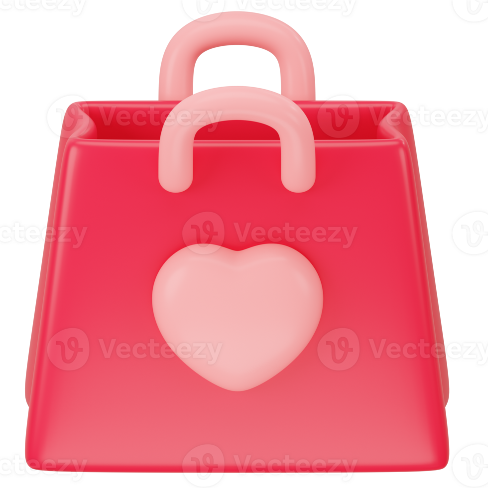 Shopping bag. Fashion pink handbag with handle. 3d icon rendering png