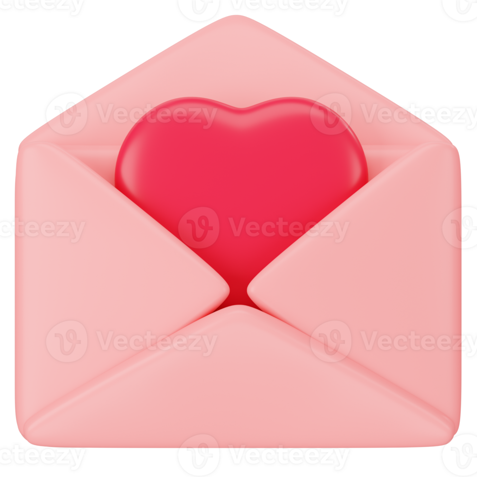 Open Envelope Letter with red Heart 3d icon rendering png