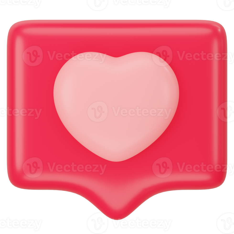 Speech bubble with heart 3d rendering png