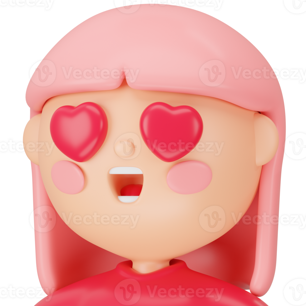 Girl character emoji in love 3d icon rendering png
