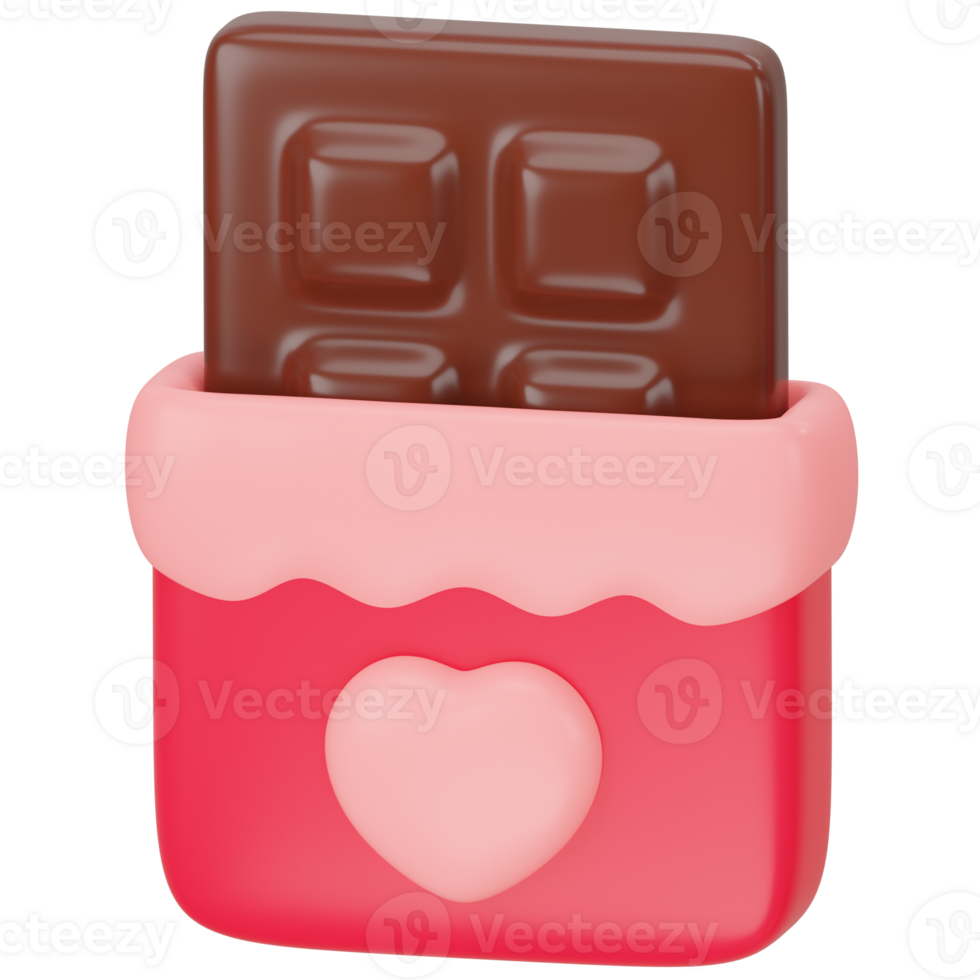 Chocolate bar with heart symbol package 3d icon rendering png