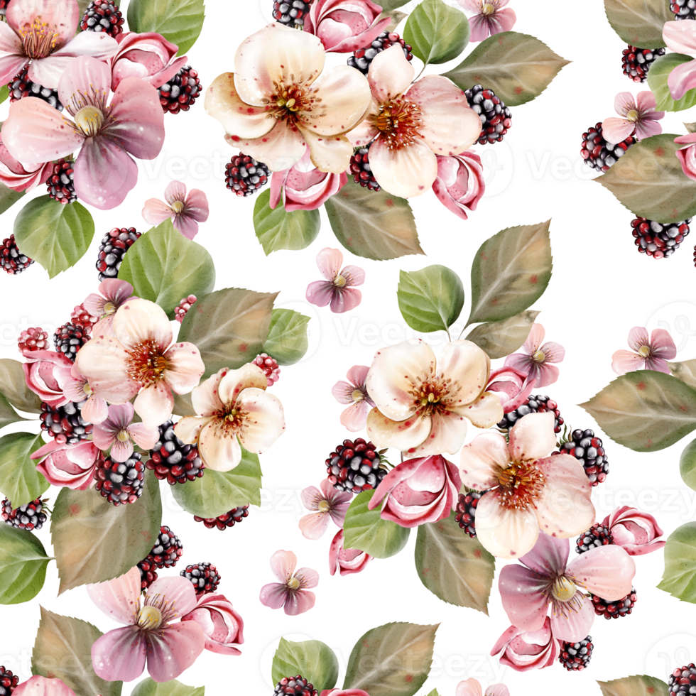 Watercolor seamless pattern of berries. Illustration png
