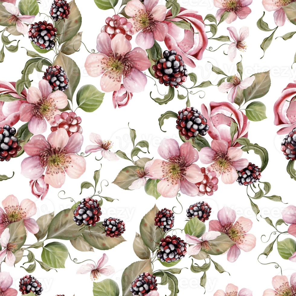 Watercolor seamless pattern of berries. Illustration png