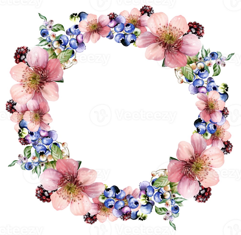 Watercolor holiday wreath of fruit berries and leaves. Illustration png