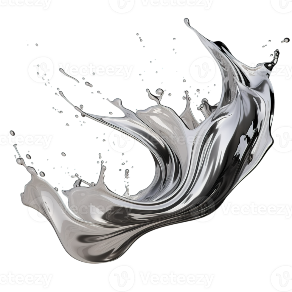 AI generated Modern abstract art with metallic silver ink, vibrant swirls, and elegant drops against a transparent backdrop, showcasing the beauty of fluid motion and glossy finish. png
