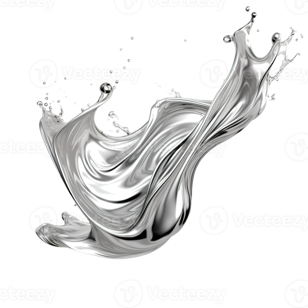 AI generated Modern abstract art with metallic silver ink, vibrant swirls, and elegant drops against a transparent backdrop, showcasing the beauty of fluid motion and glossy finish. png