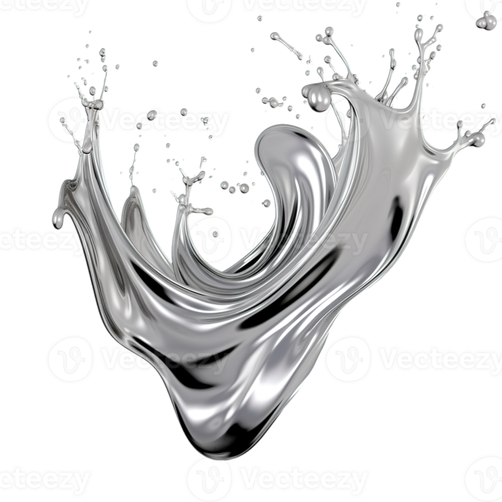 AI generated Modern abstract art with metallic silver ink, vibrant swirls, and elegant drops against a transparent backdrop, showcasing the beauty of fluid motion and glossy finish. png