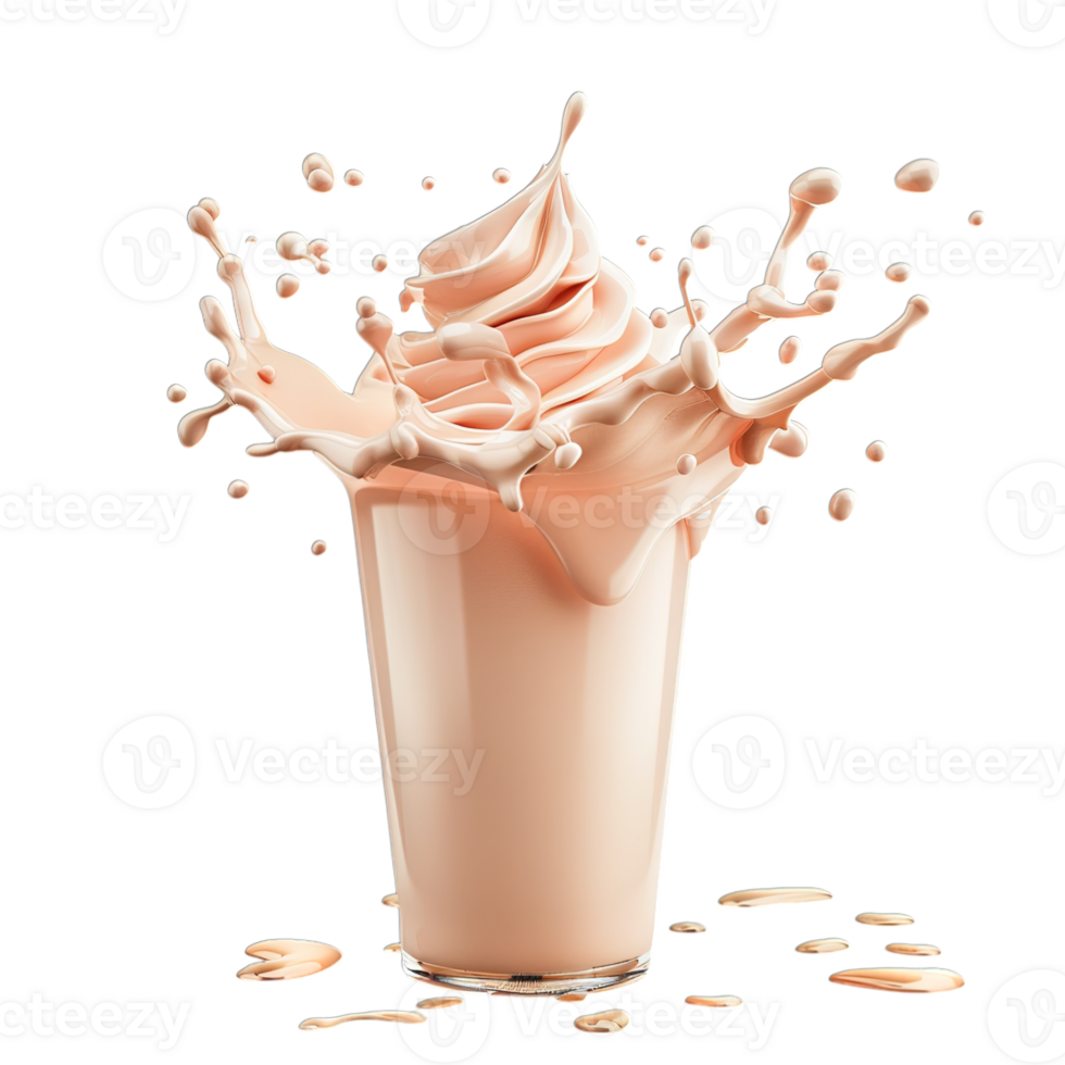 AI generated Creamy milkshake with vibrant splashes and elegant swirls isolated on clear, dairy desserts in motion. png
