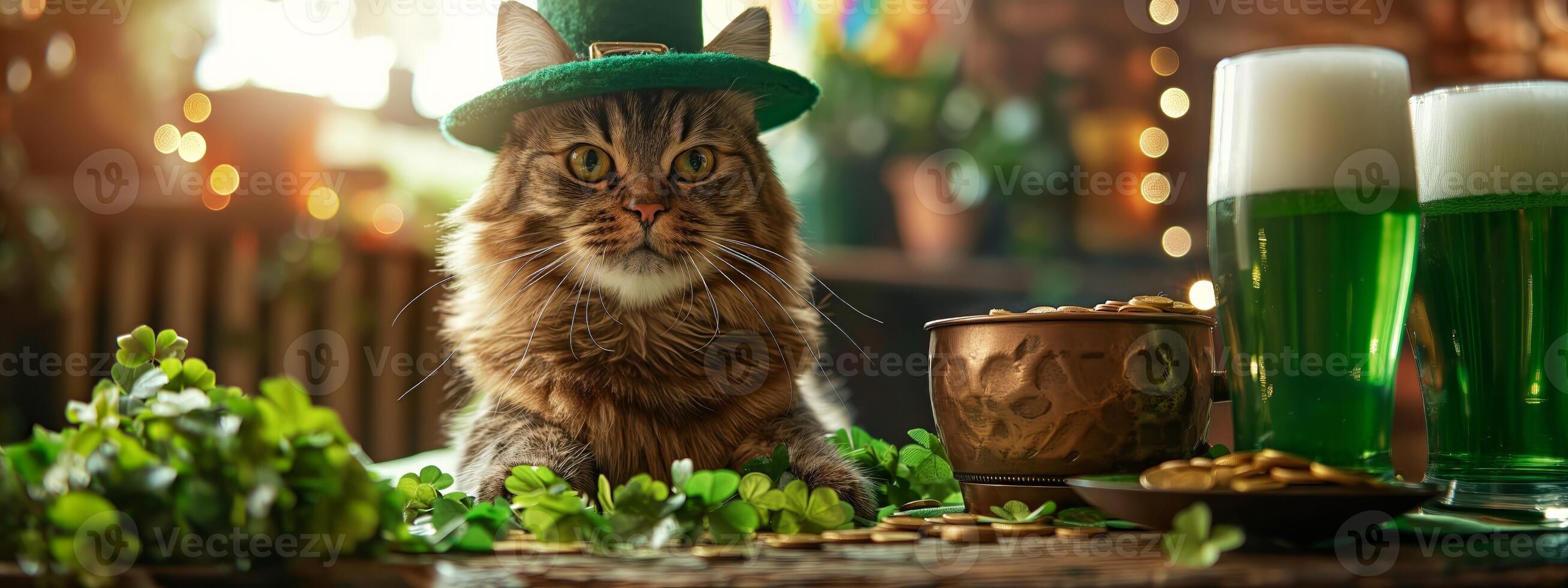 AI generated Festive cat in st. Patrick's attire photo