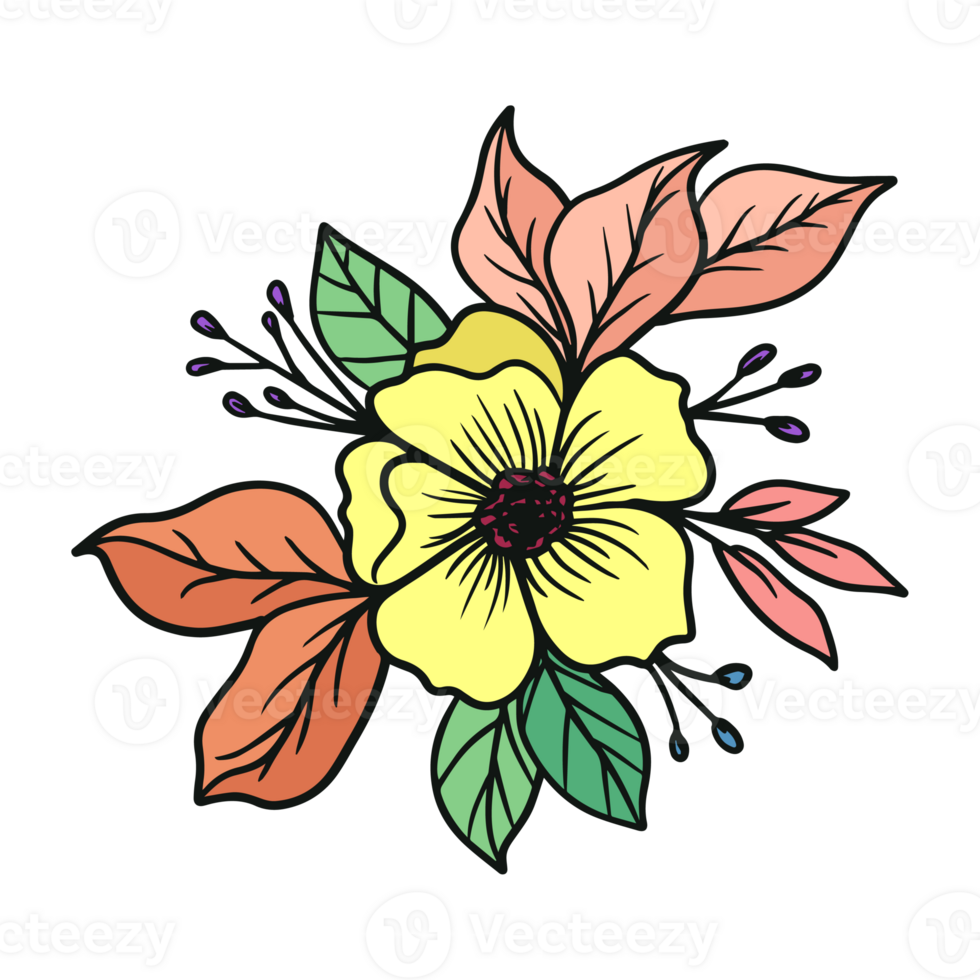 Decorative floral arrangement illustration flower and leaves bouquet png