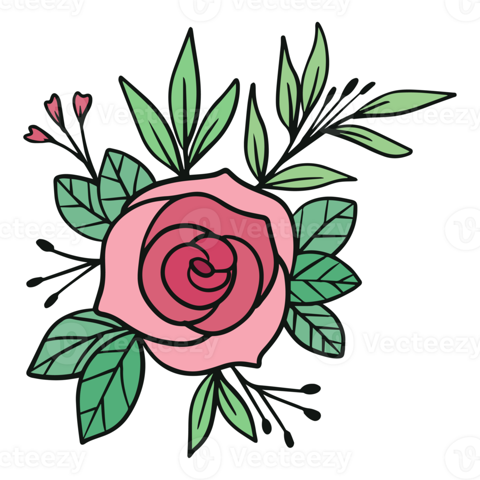 Decorative floral arrangement illustration flower and leaves bouquet png