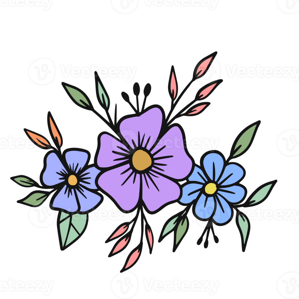 Decorative floral arrangement illustration flower and leaves bouquet png