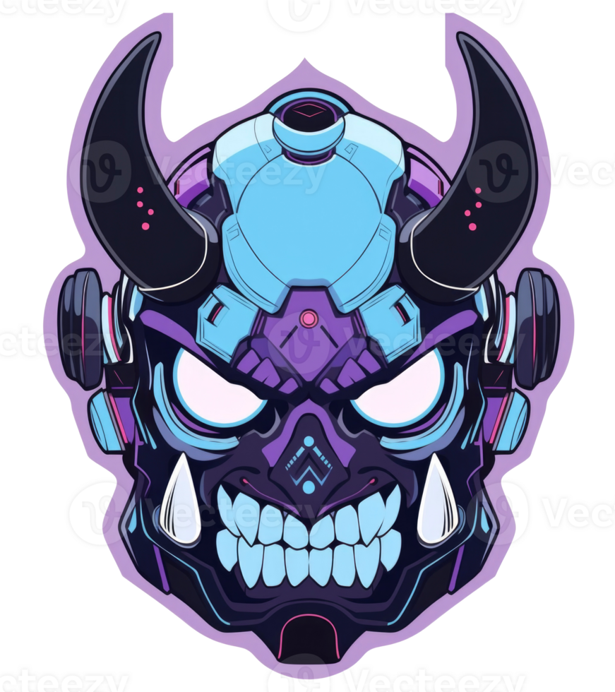 AI generated Horned demon head mascot illustration for t-shirt apparel print or sticker design, futuristic style isolated background png