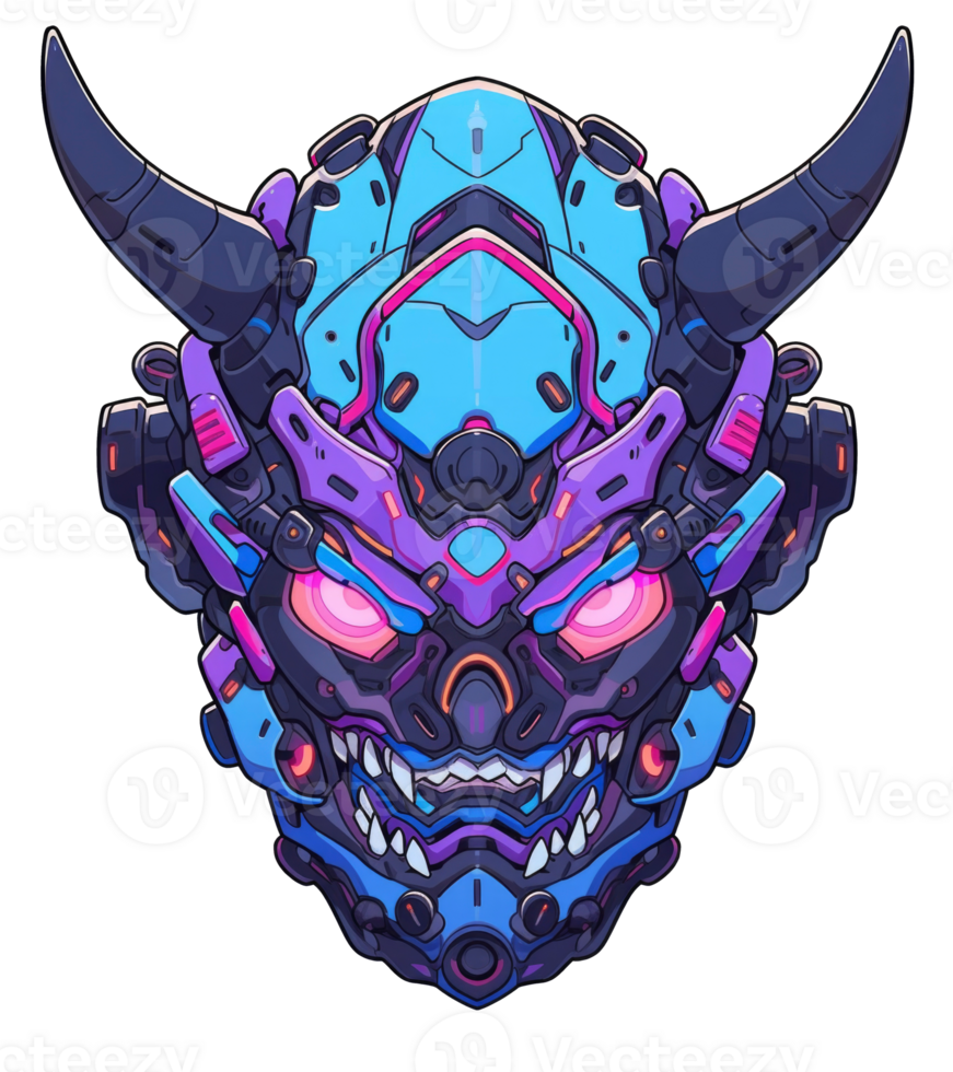 AI generated Horned demon head mascot illustration for t-shirt apparel print or sticker design, futuristic style isolated background png