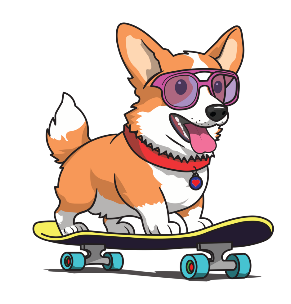 corgi riding a skateboard png
