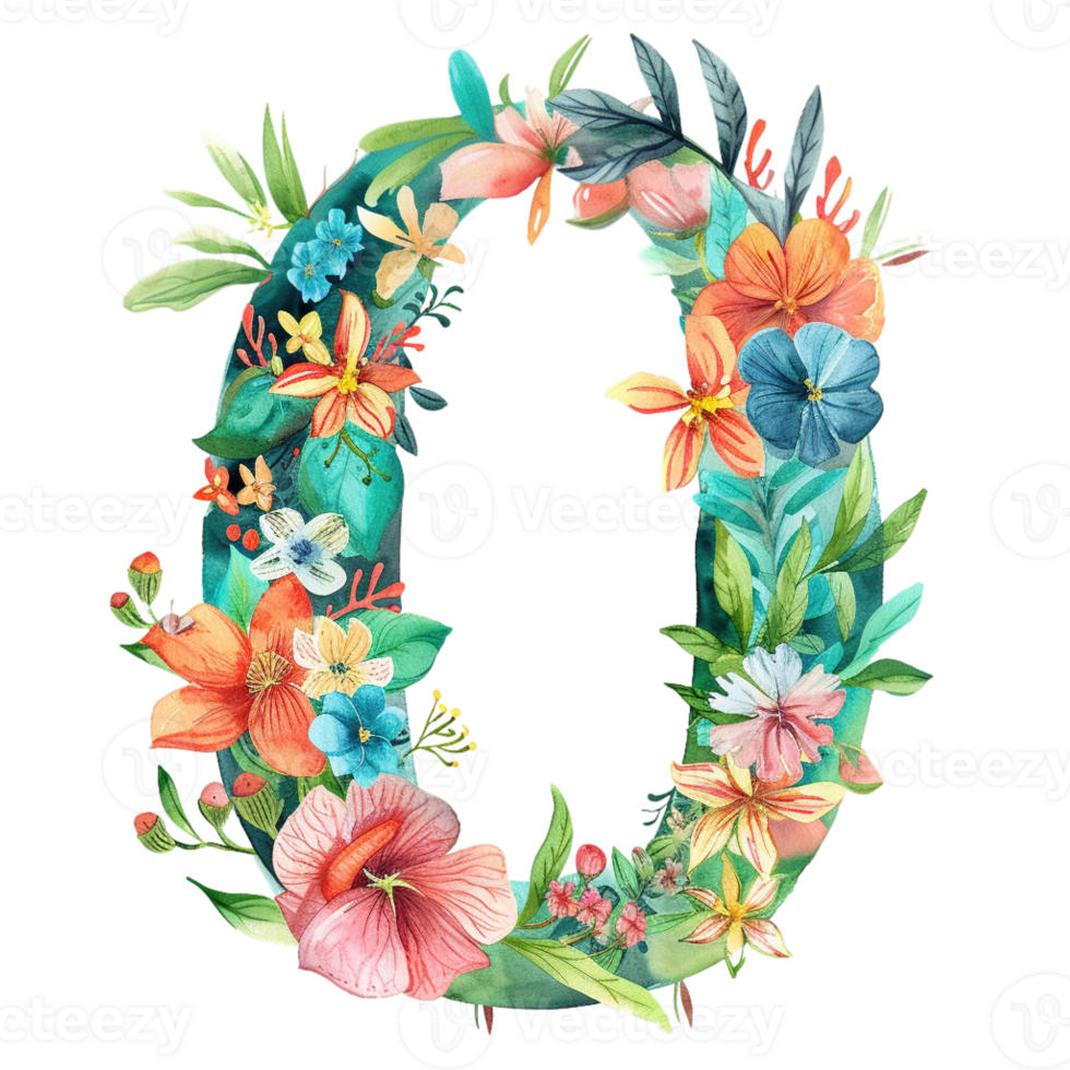 AI generated Floral Letter - Botanical Letter - Watercolor Flower Letter - Decorative Letter - Floral Clipart - PNG with Transparent Background