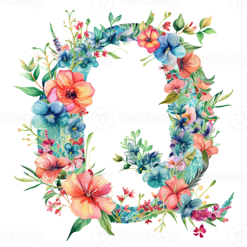 AI generated Floral Letter Botanical Letter Watercolor Flower