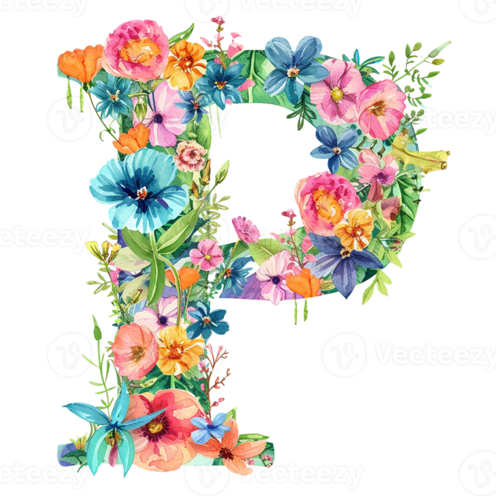AI generated Floral Letter Botanical Letter Watercolor Flower