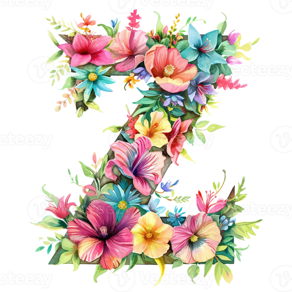 AI generated Floral Letter Botanical Letter Watercolor Flower