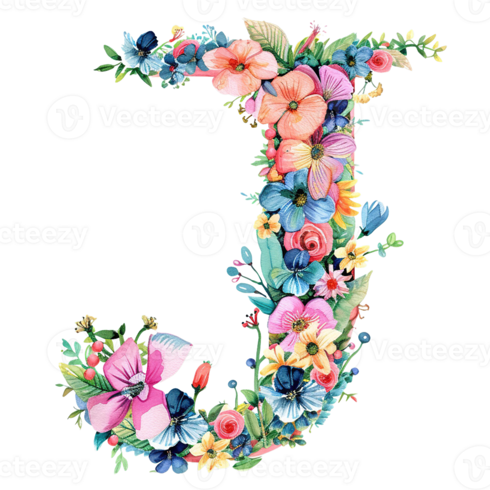 AI generated Floral Letter - Botanical Letter - Watercolor Flower Letter - Decorative Letter - Floral Clipart - PNG with Transparent Background