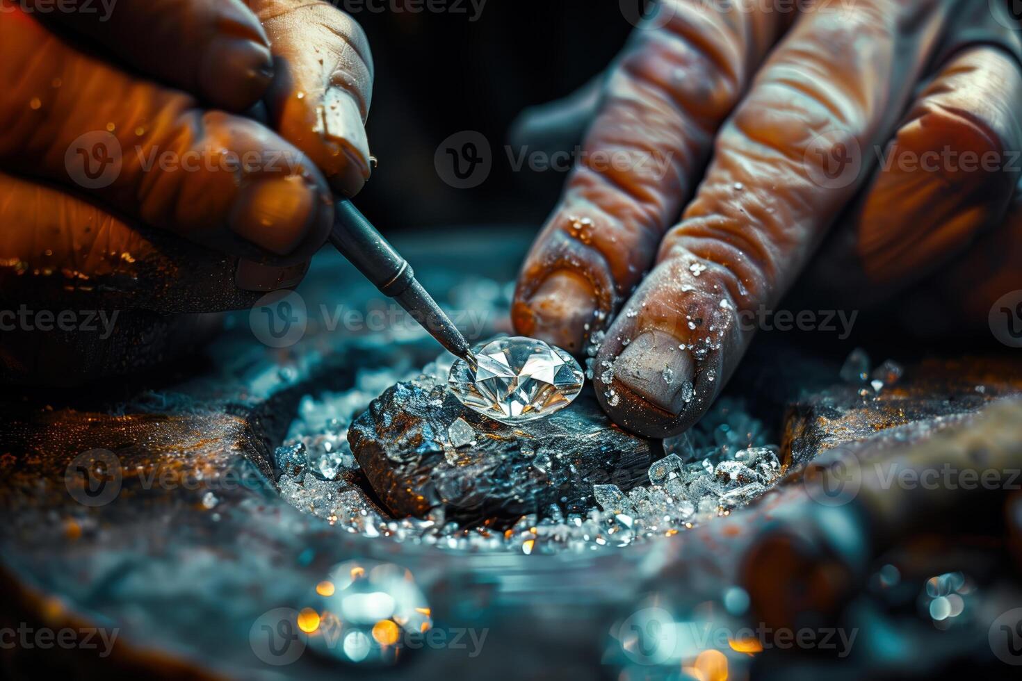 ai generado Maestro joyero pulido un piedra preciosa foto