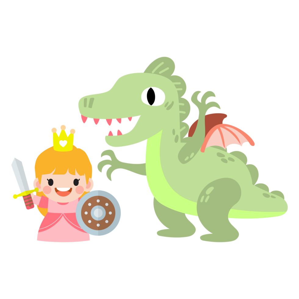 Fantasy knight princess and dragon . prince on horseback holding sword fights with dragon. png