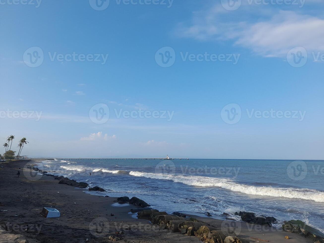 The white clouds on the blue sky are perfect for the background. Skyscape on Lombok Island, Indonesia photo