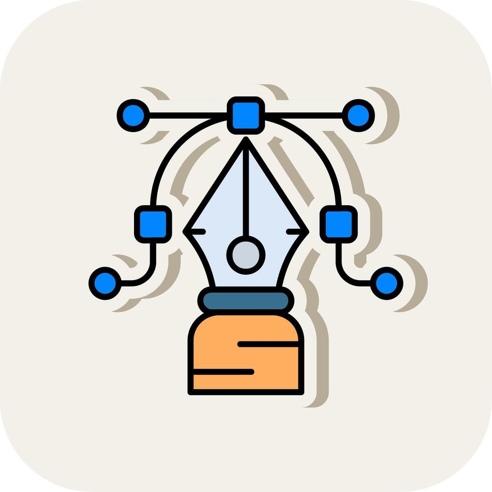 Pen tool Line Filled White Shadow Icon vector