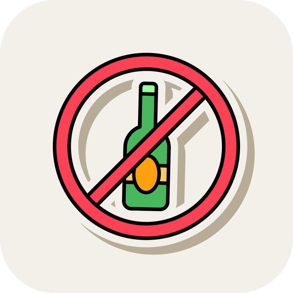 No alcohol línea lleno blanco sombra icono vector