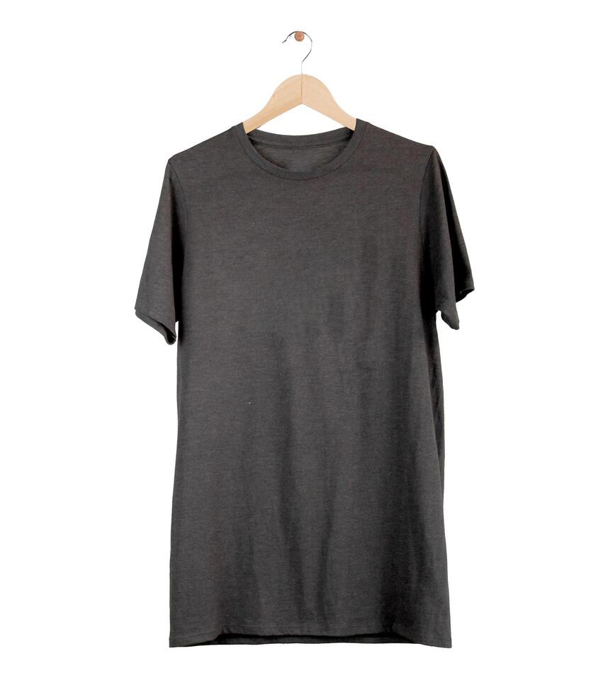 Blank grey T-Shirts Mock-up hanging, front and rear side view. Ready to replace your fashion design photo