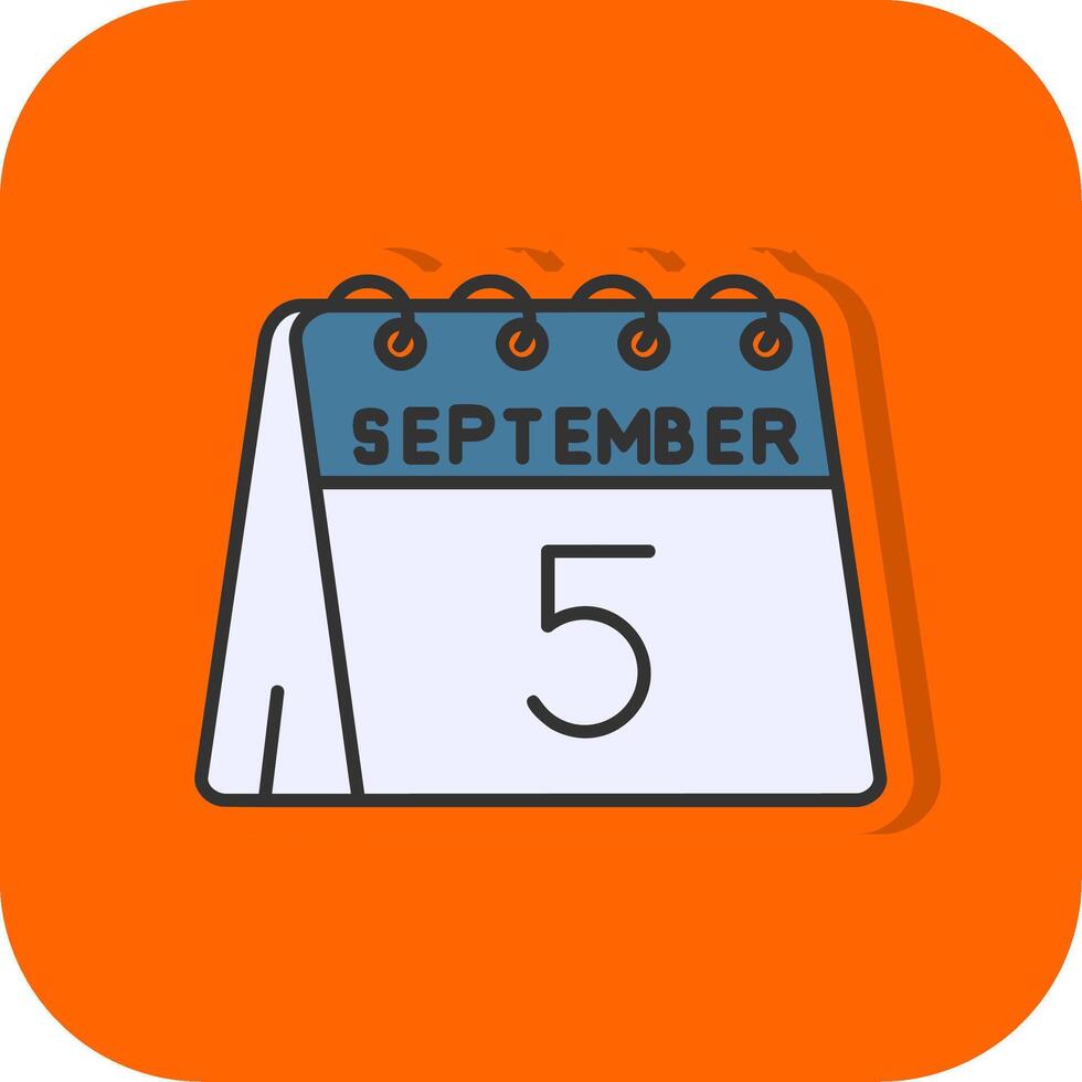 5th of September Filled Orange background Icon vector